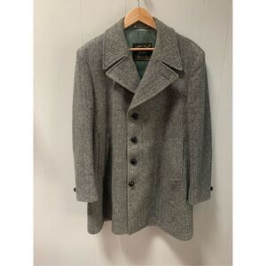 Vintage Men’s Overcoat Herringbone Gray Size 42